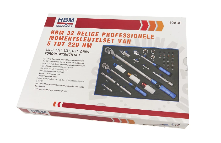 HBM 32 Delige Professionele Momentsleutelset 5 - 220 NM 10 HBM 32 Delige Professionele Momentsleutelset 5 - 220 NM - Afbeelding 10